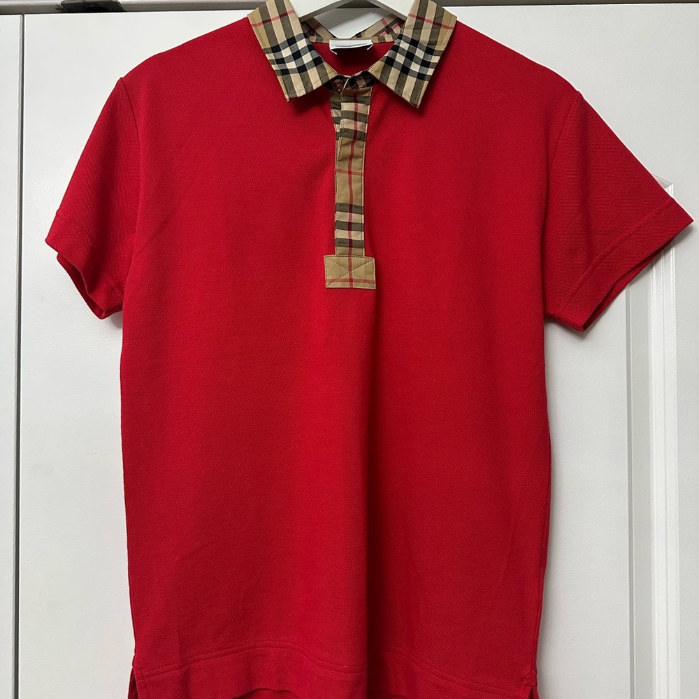 Red Burberry Boy's Polo Shirt